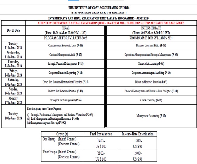 CMA June 2024 Exam 11 से 18 जून तक होंगी सीएम फाइनल और इंटरमीडिएट